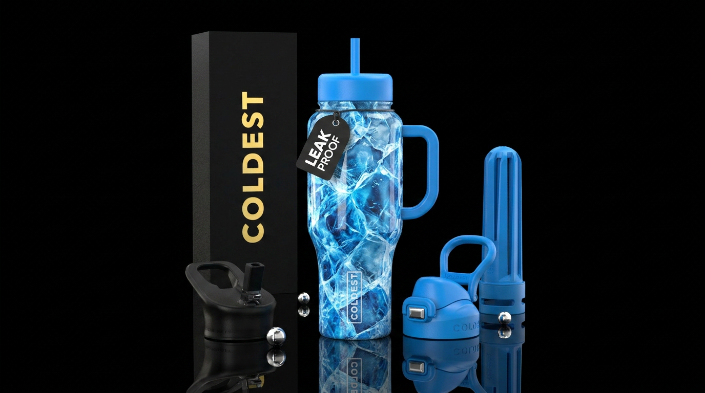 Blue ice water bottle design