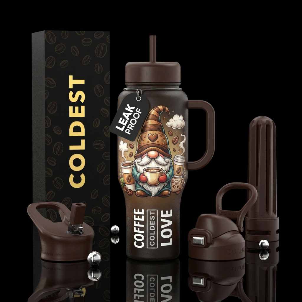 Coffee gnome water bottle design