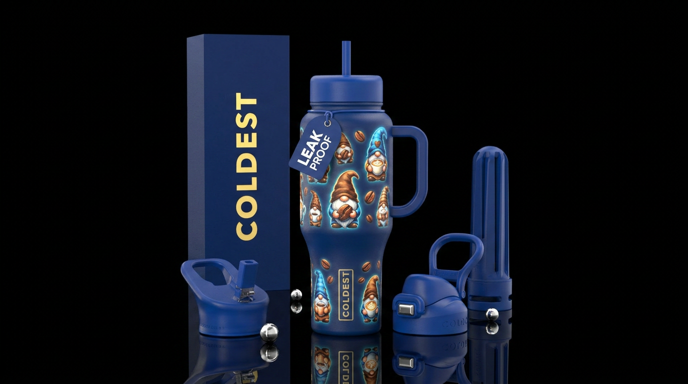 Blue bottle with different size glowing coffee gno... water bottle design