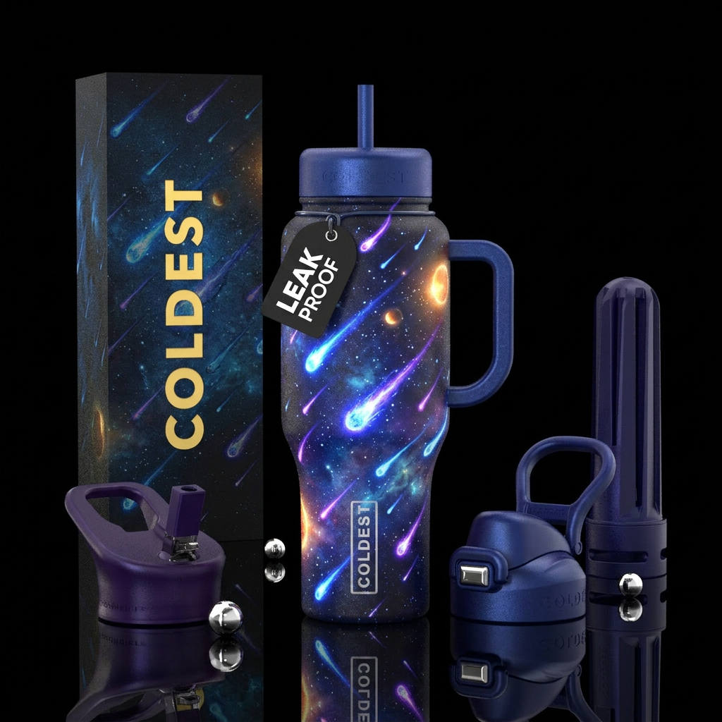 Glowing  meteor shower across sky water bottle design
