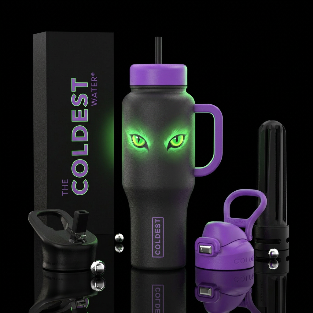 Glowing cat eyes water bottle design