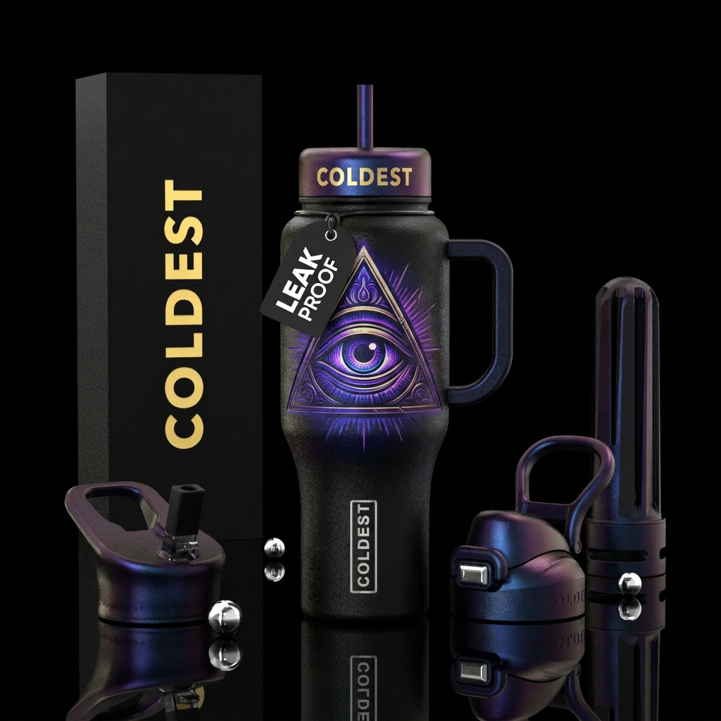 Glowing all seeing eye water bottle design