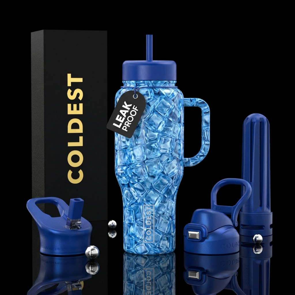 Clear blue ice cubes water bottle design