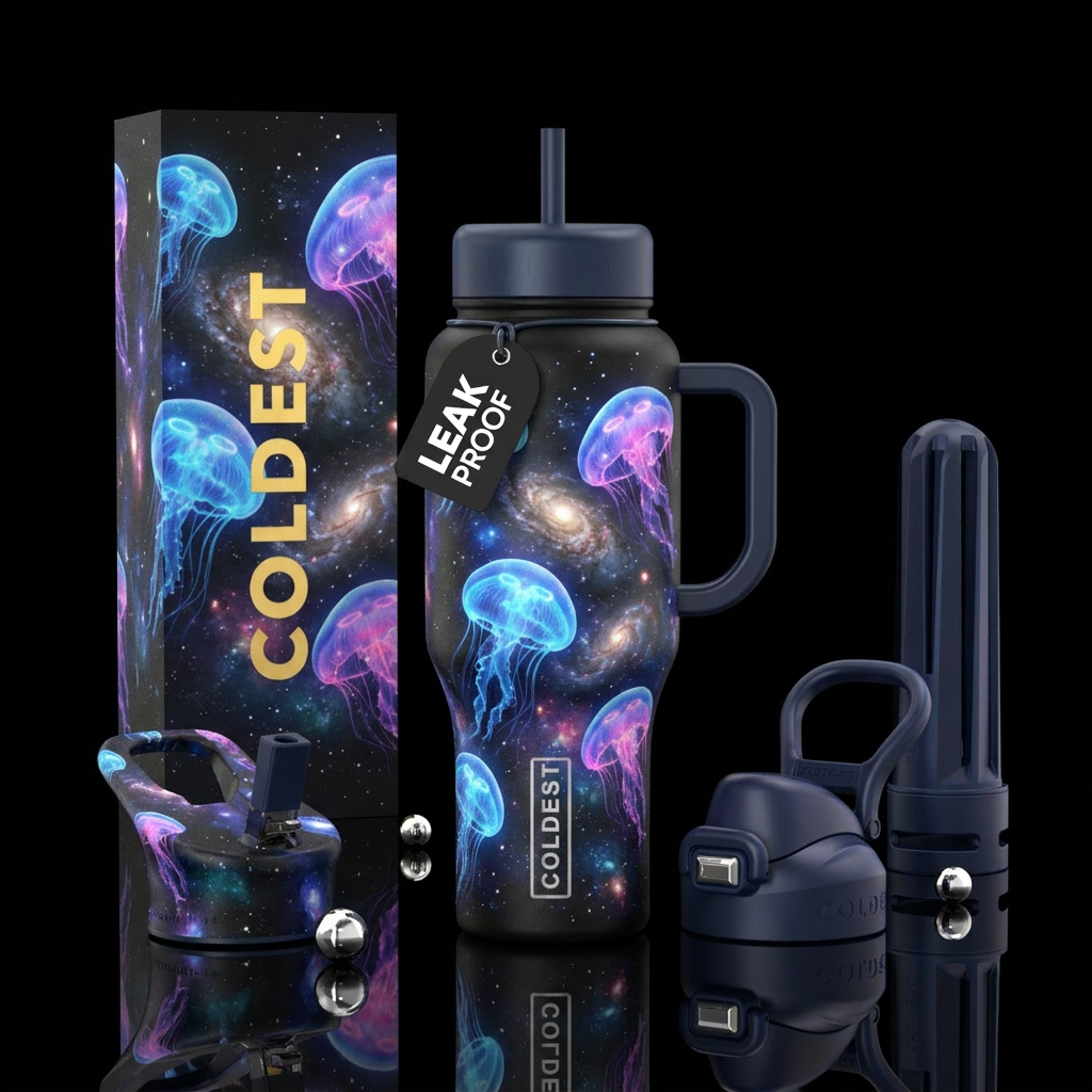 Glowing jellyfish in space water bottle design