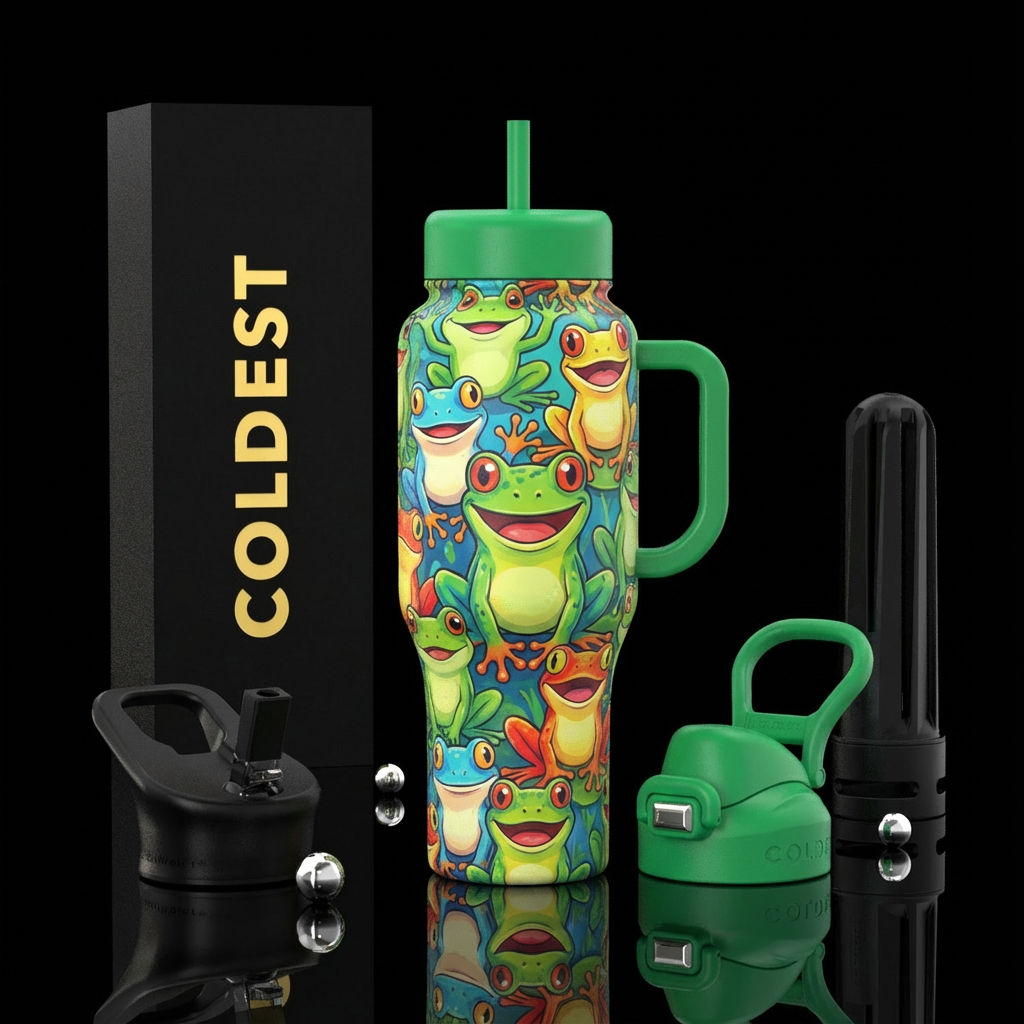 Happy frogs water bottle design