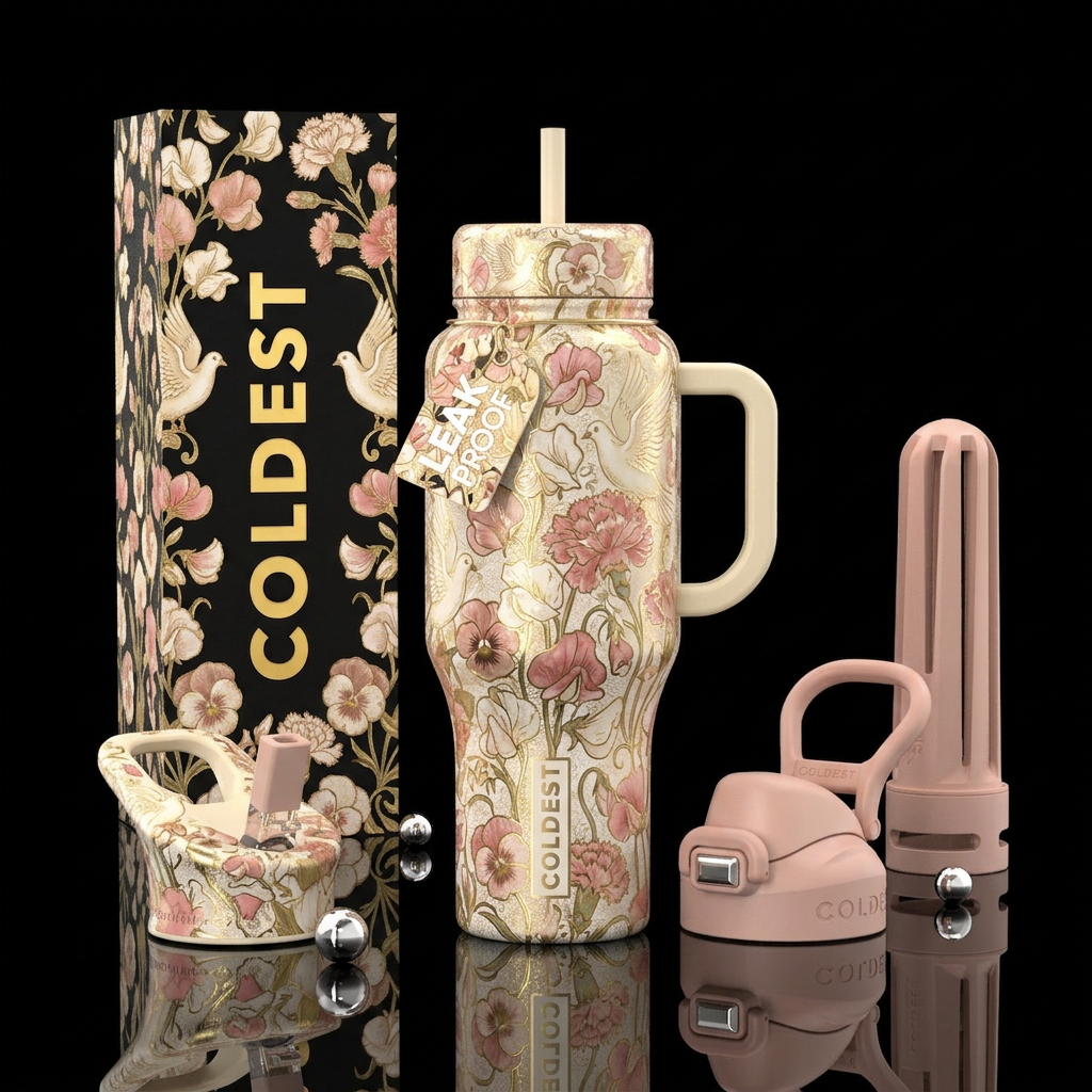 Victorian, Doves, cream, pink, blush, sweet peas, ... water bottle design