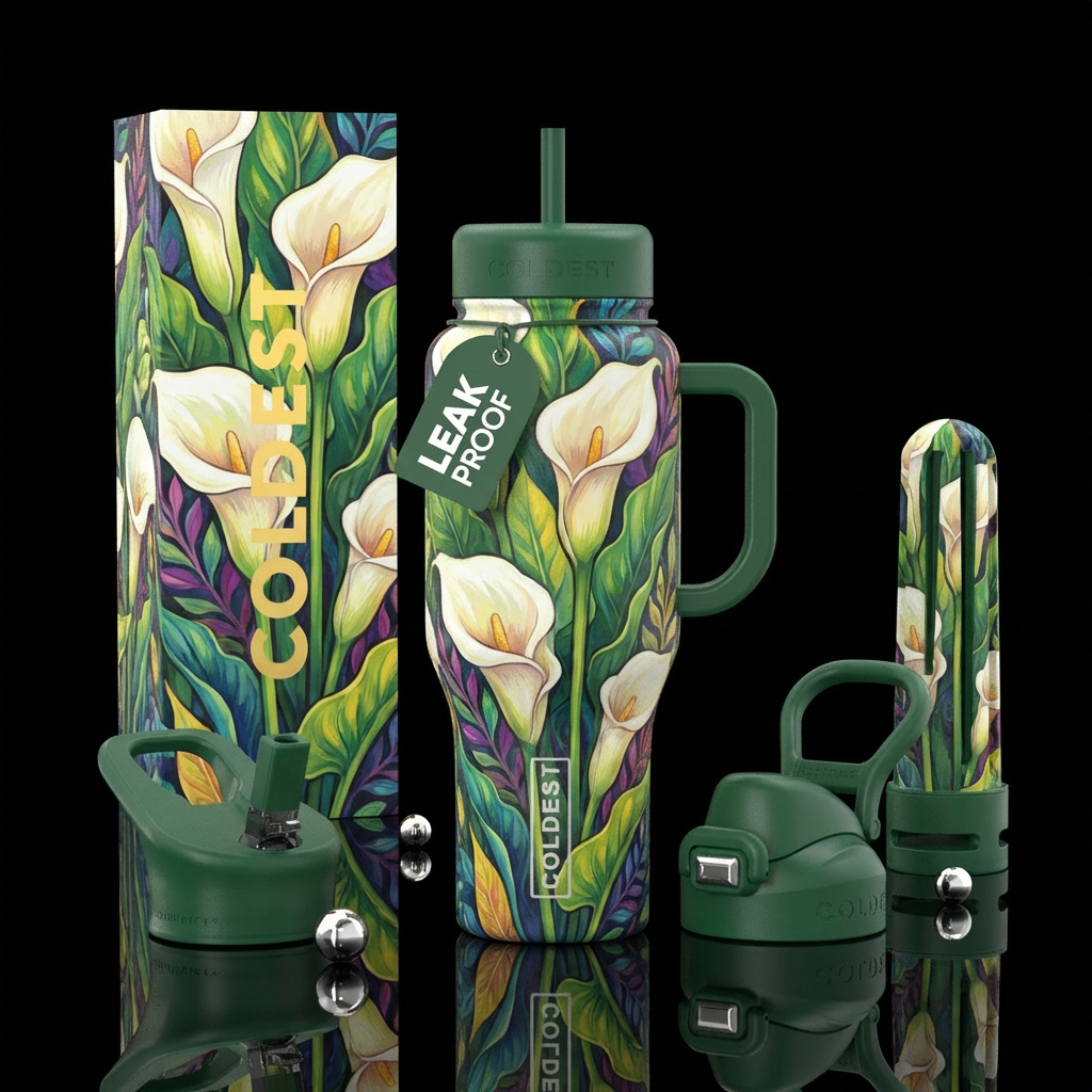 CALLA lily, nature-inspired, organic, natural elem... water bottle design