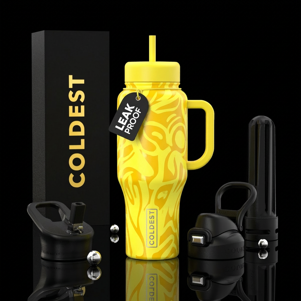 yellow, abstract, summer vibes water bottle design