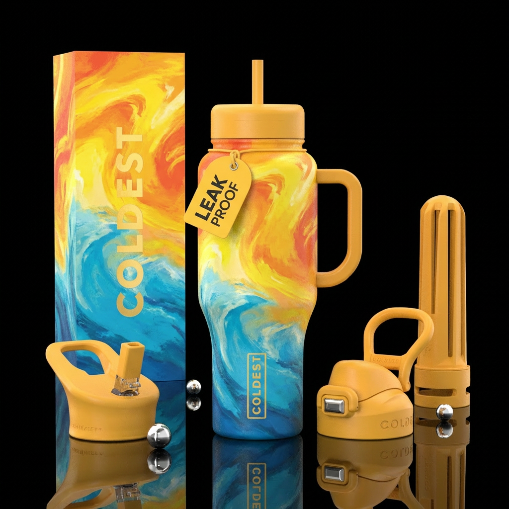yellow, abstract, summer vibes water bottle design