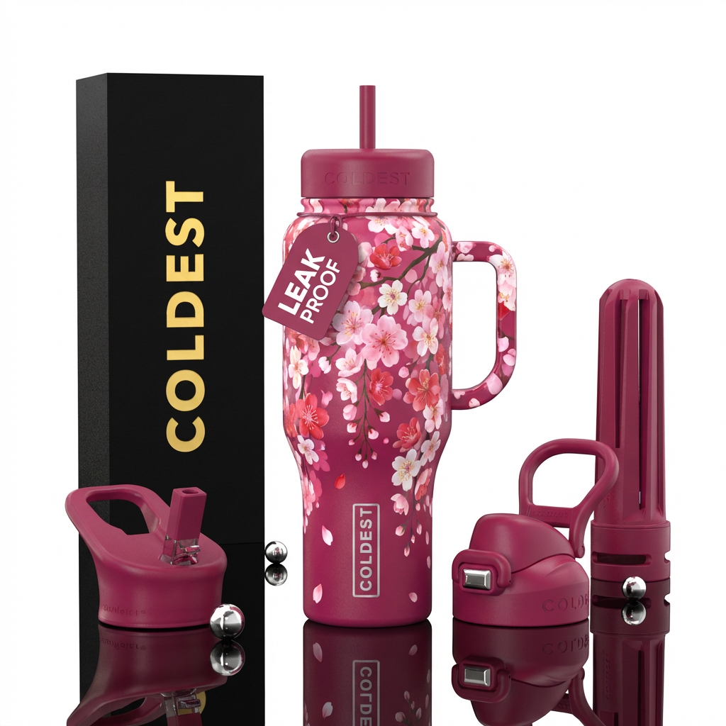 cherry blossoms,, romanticism, beautiul, vibrant, ... water bottle design