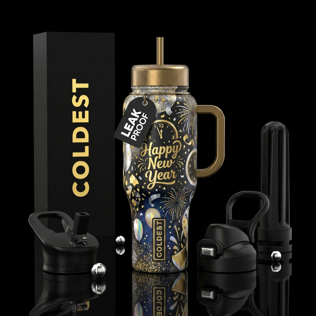 New Year's celebration water bottle design