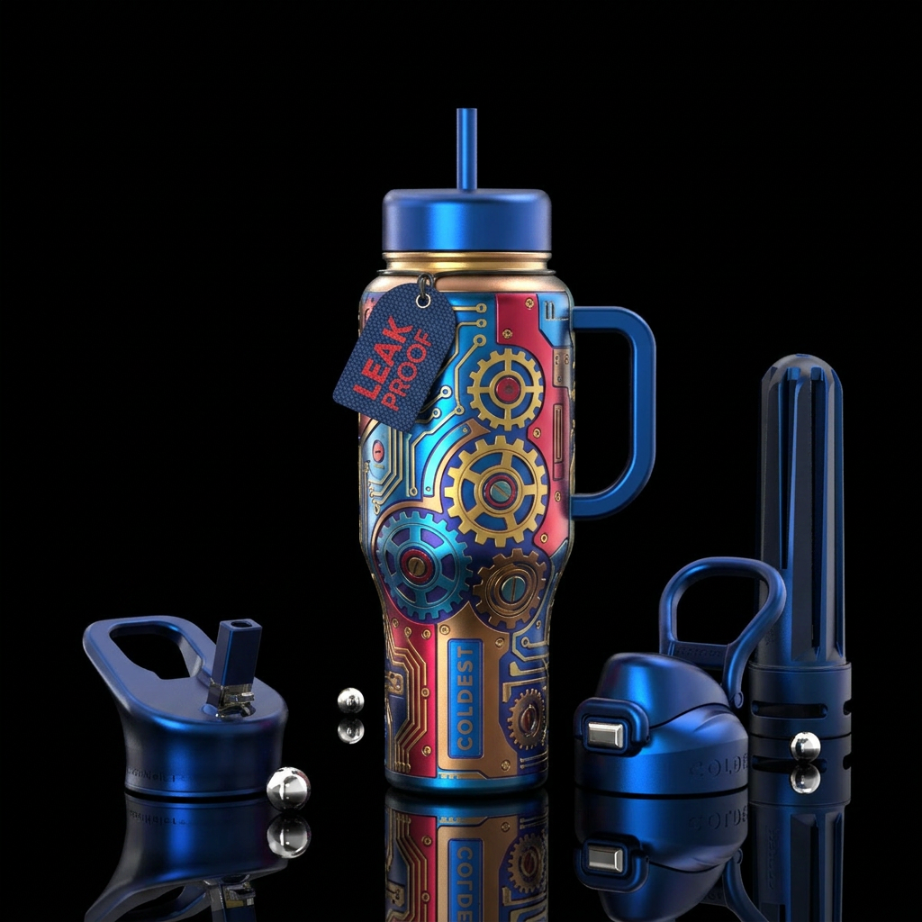 masculine, industrial water bottle design