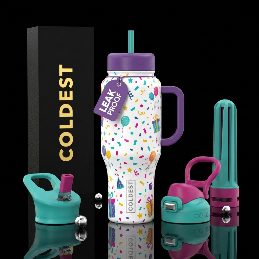 birthday, colorful, bright, joyful, happy mood, wh... water bottle design