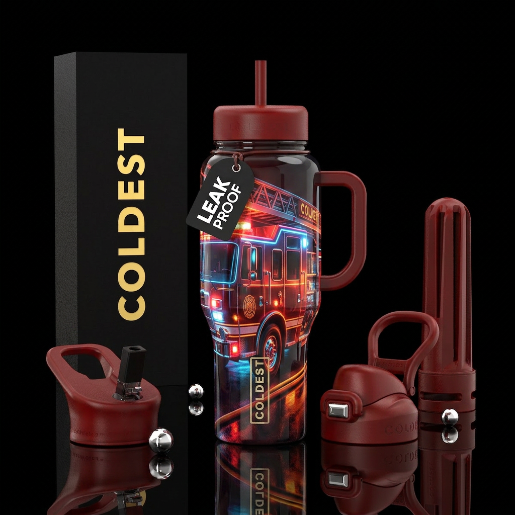 Glowie fire truck water bottle design