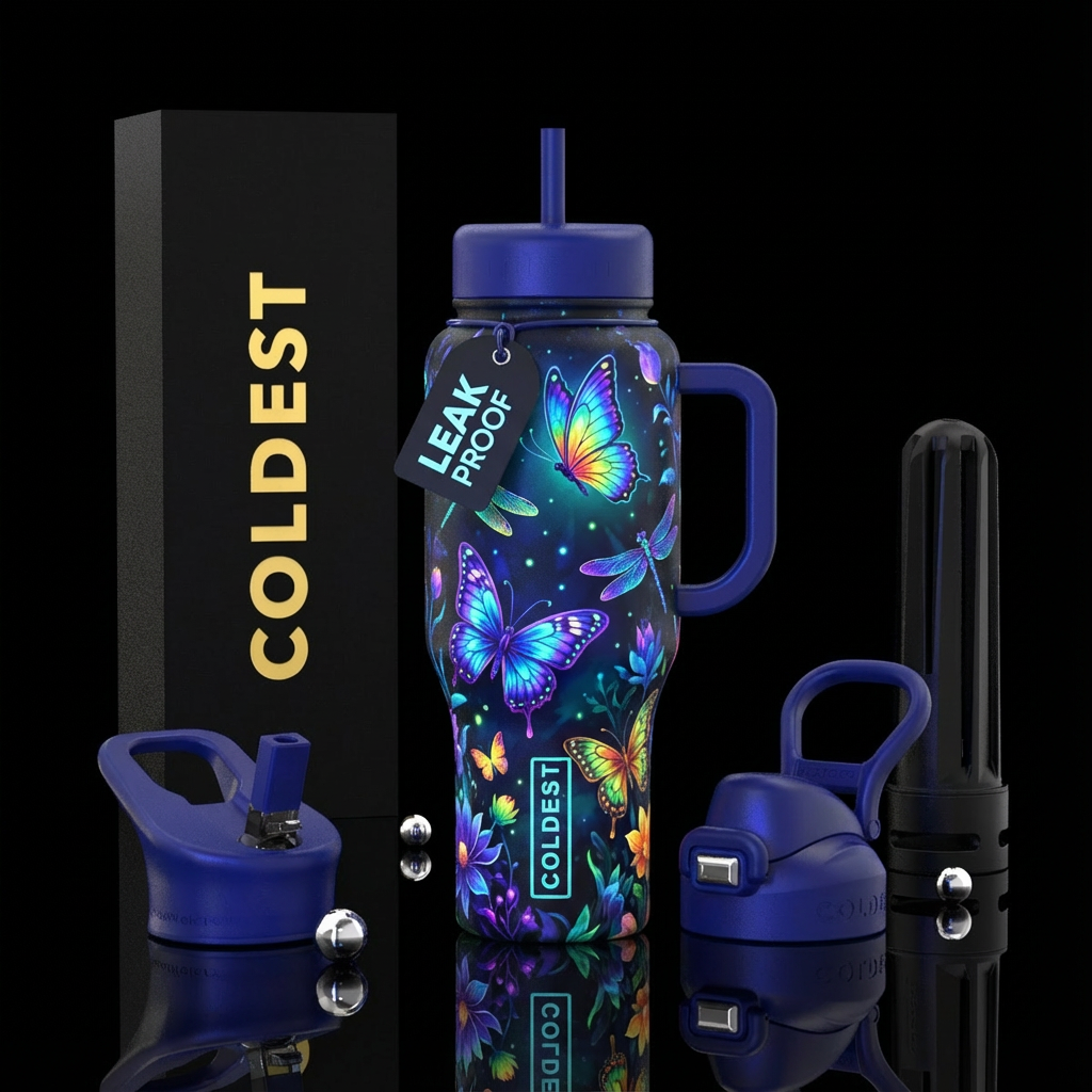 Glow in the dark Butterflies, dragonflies, nightti... water bottle design