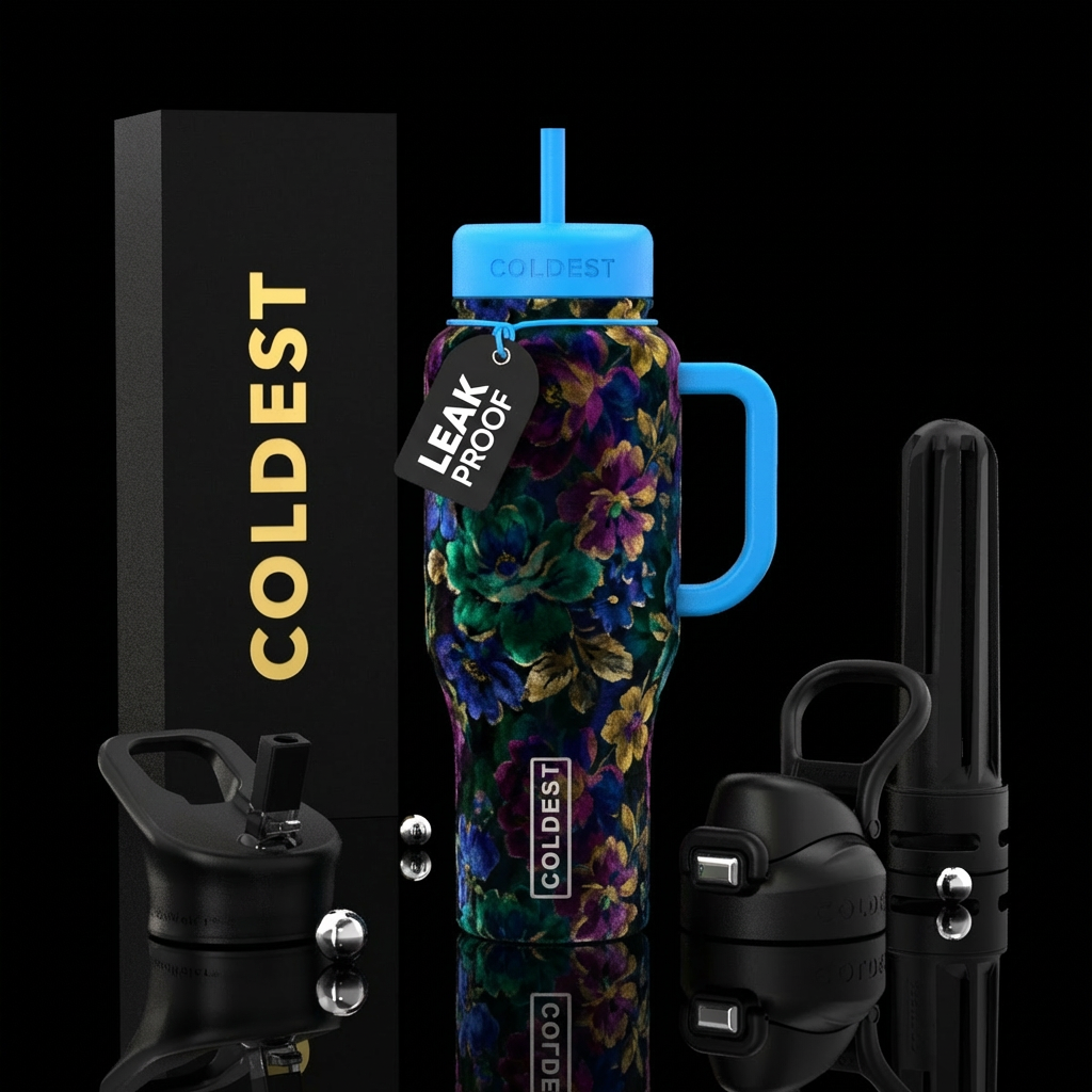 Floral burn out velvet water bottle design