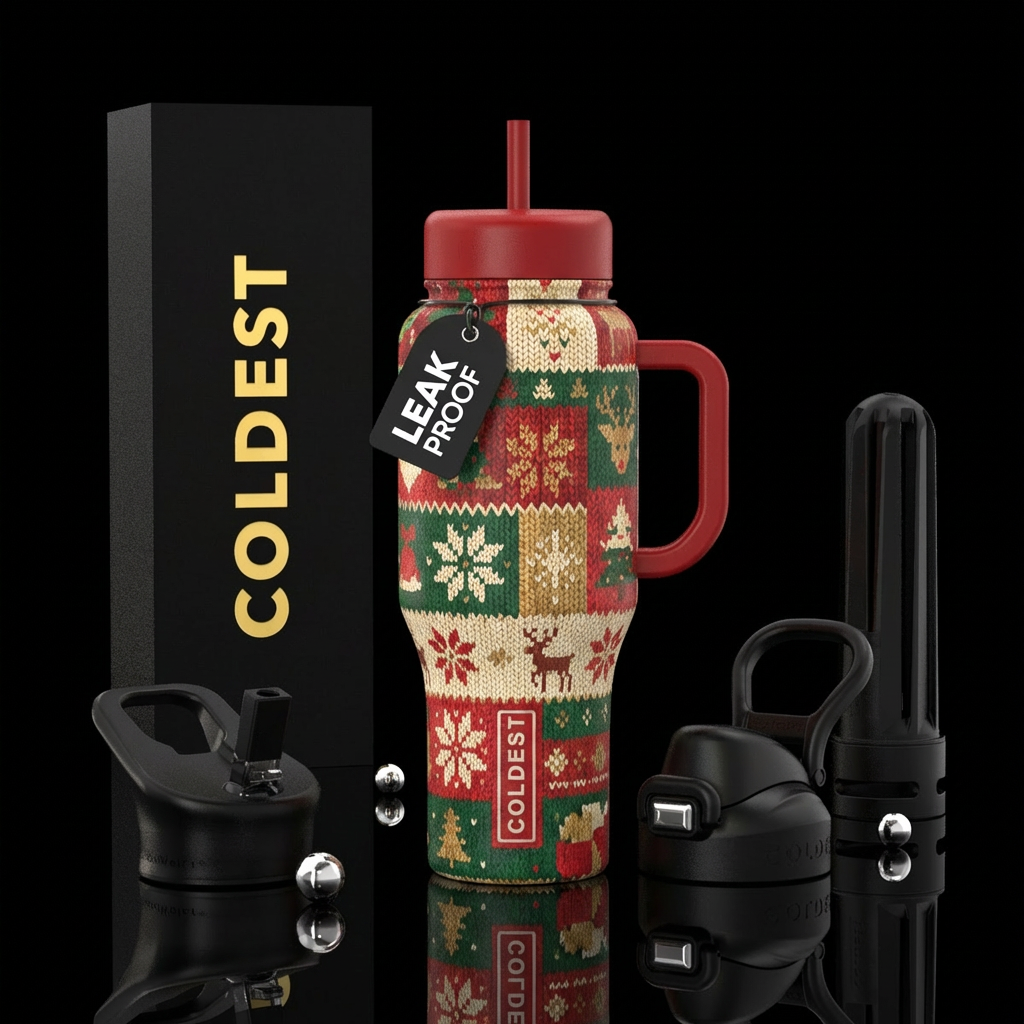 Ugly Christmas sweater water bottle design