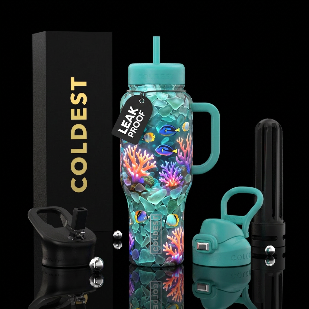 seaglass corals water bottle design