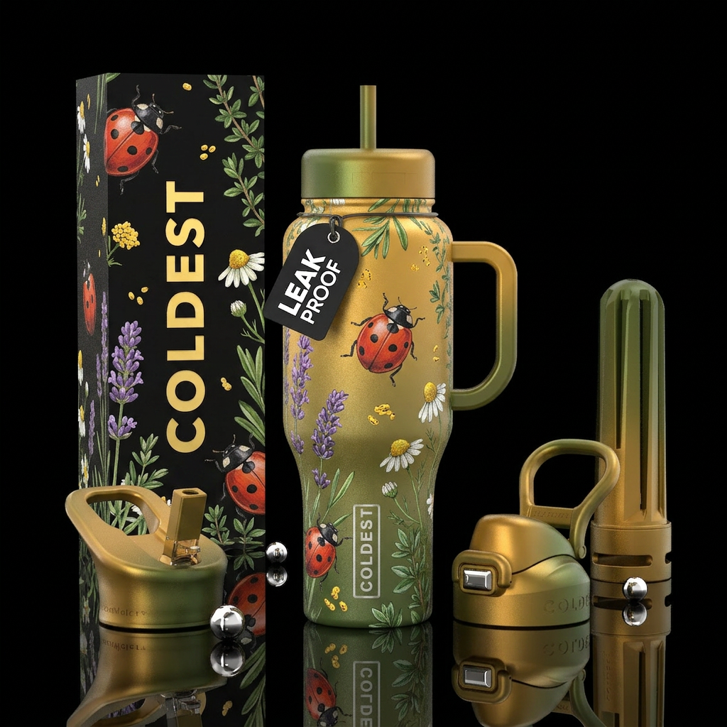 Ladybug springtime water bottle design