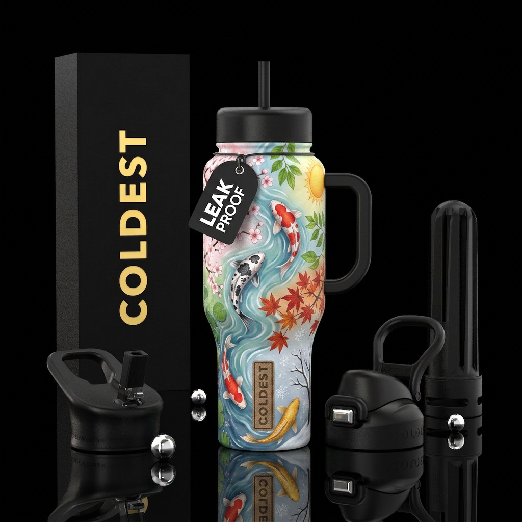 Seasonal Koi water bottle design