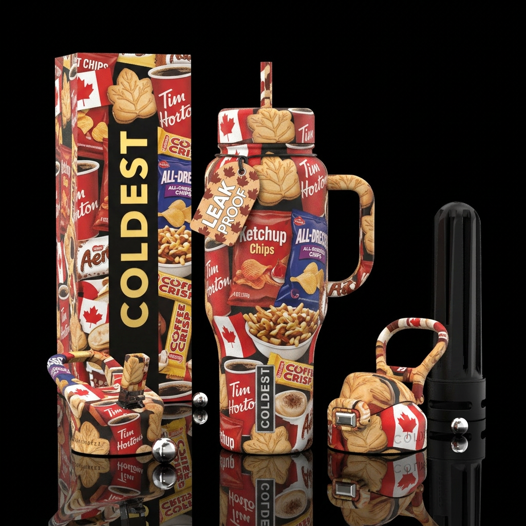 Canadian treats and snacks water bottle design