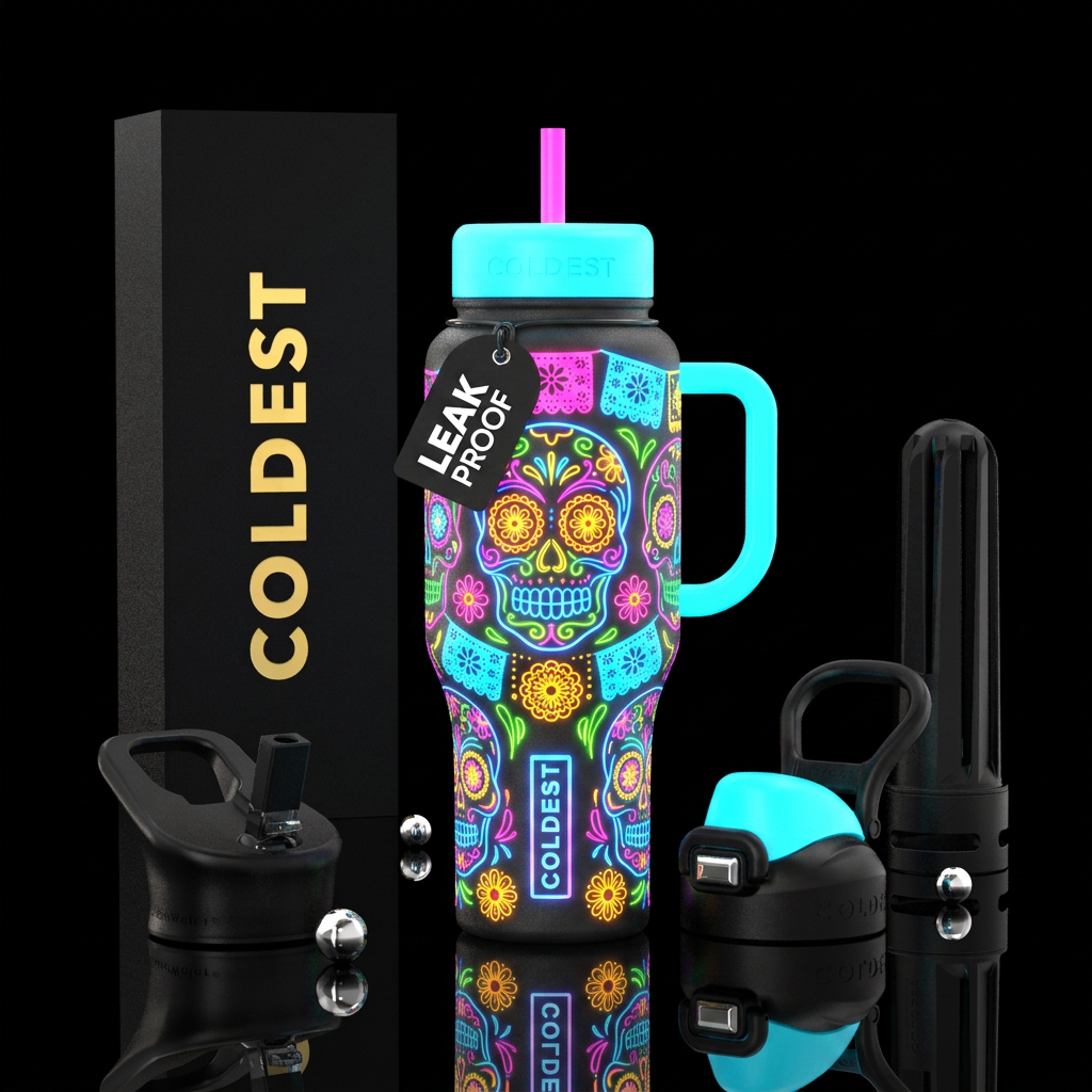 day of the dead, glowie, electric water bottle design
