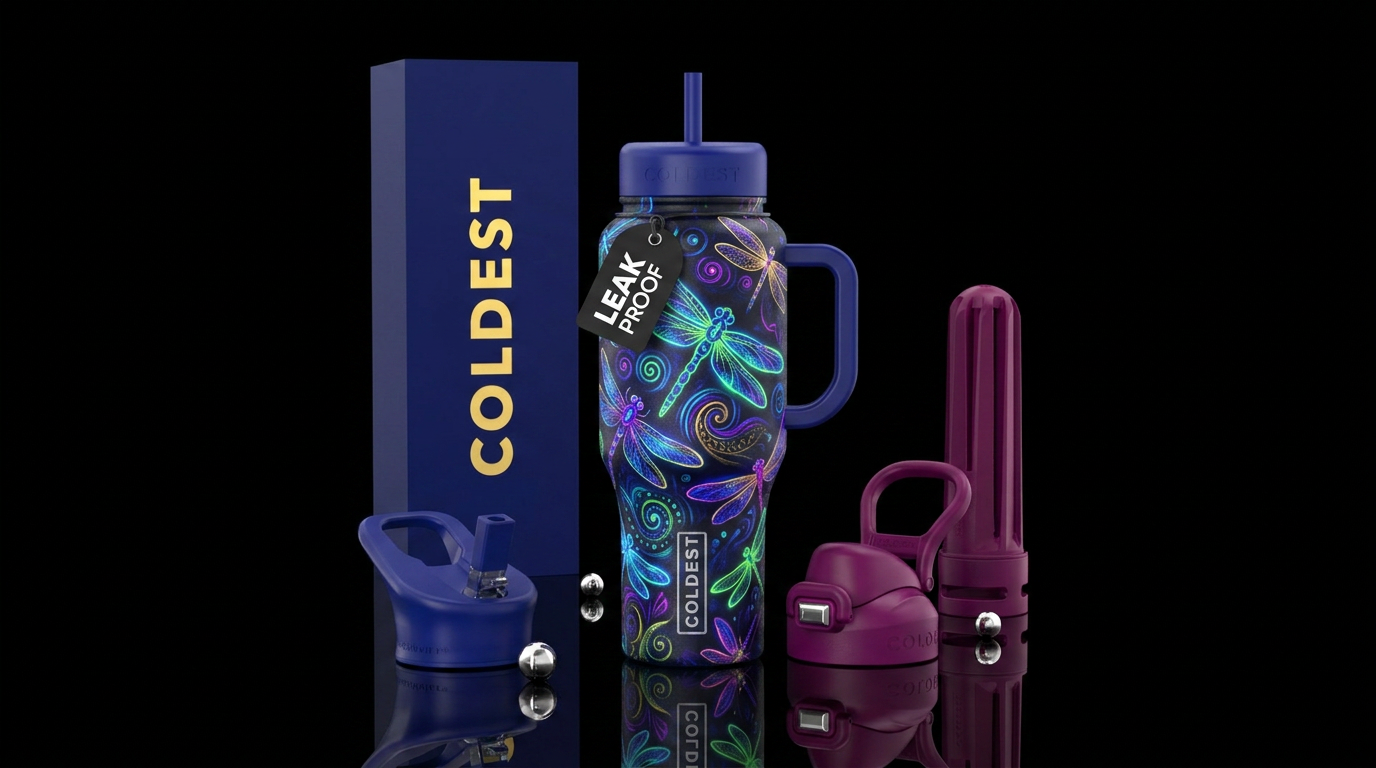 glowie,, dragonfly, hand drawn, artistic water bottle design
