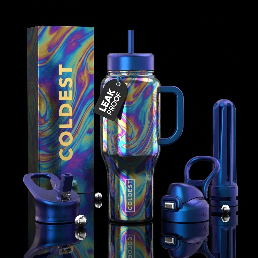 oil slick puddle water bottle design