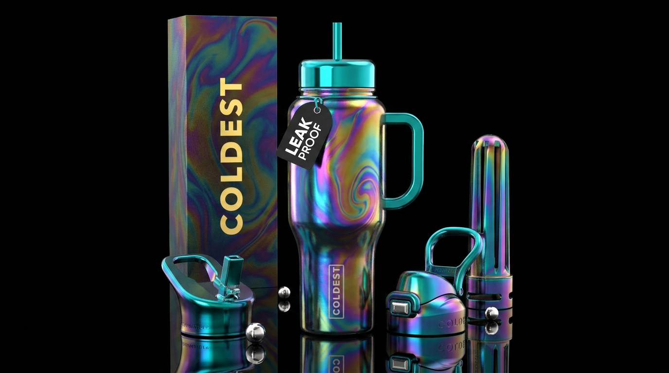 oil slick puddle water bottle design