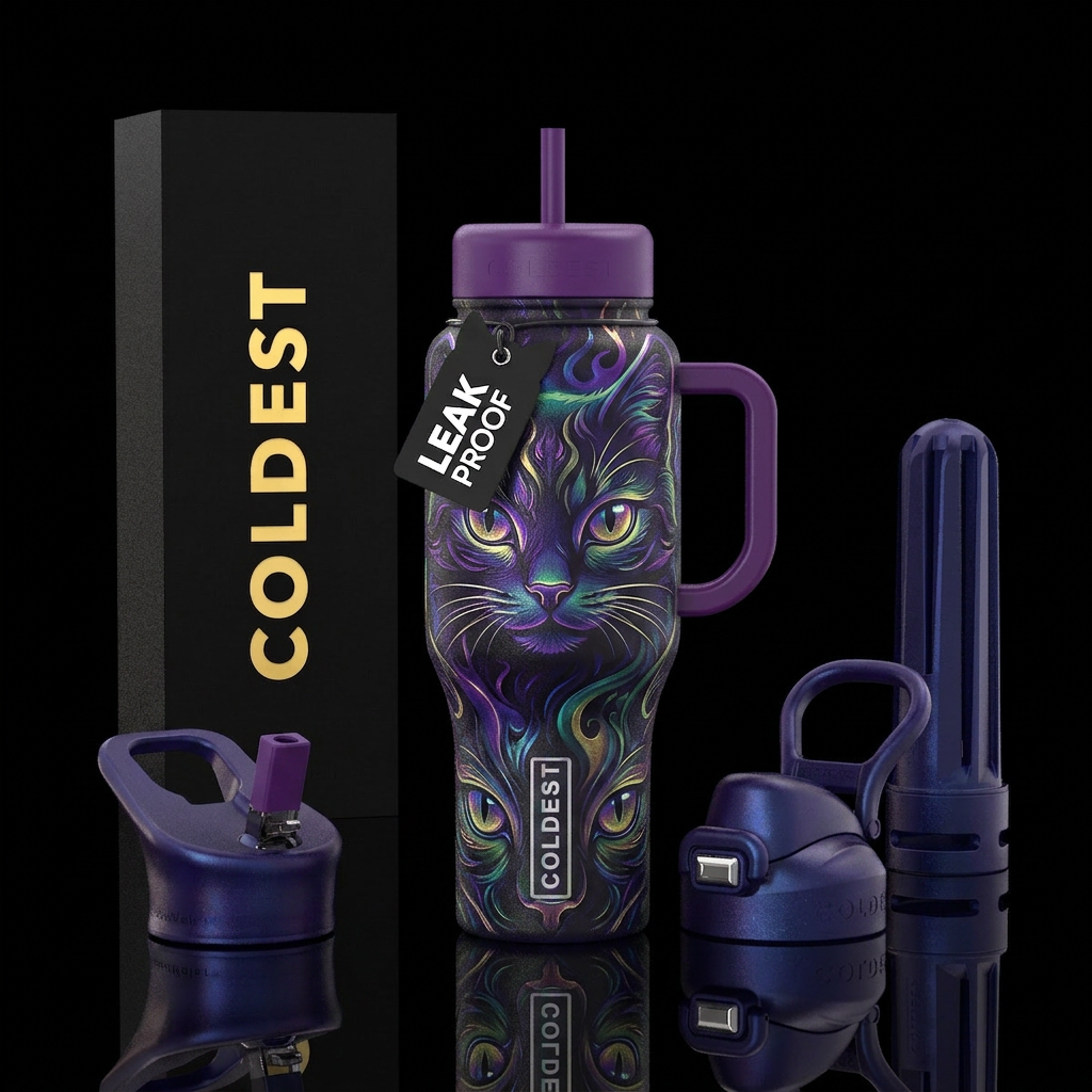 Black cat energy water bottle design