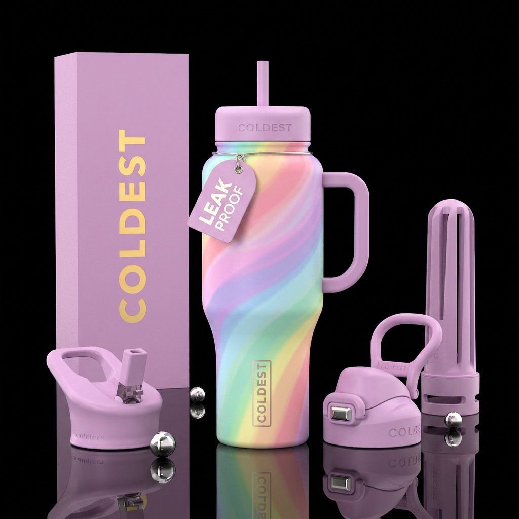 Pastel rainbow water bottle design