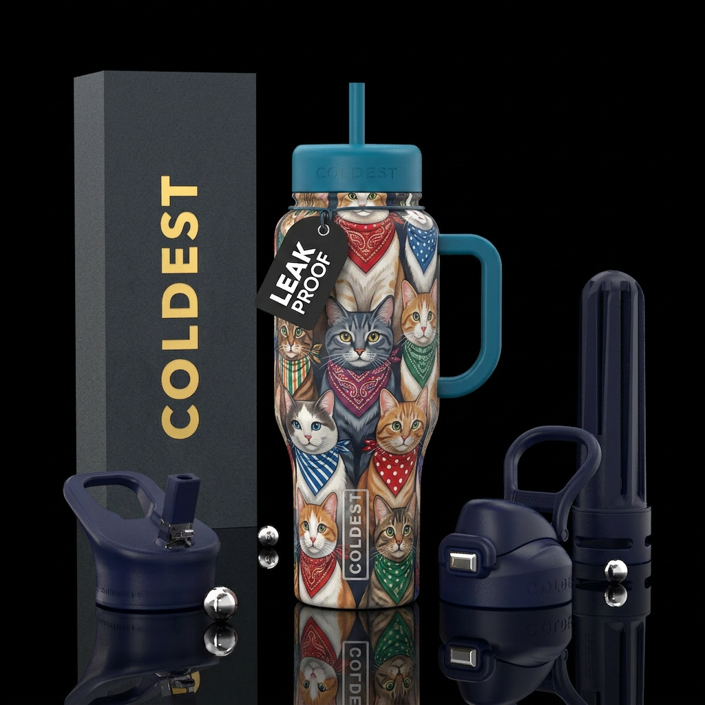 Cat with bandana water bottle design
