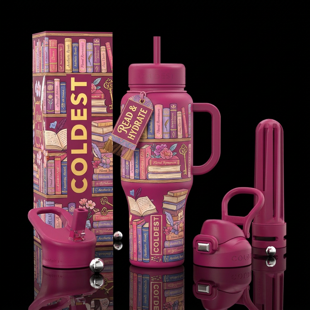 Girly book water bottle design
