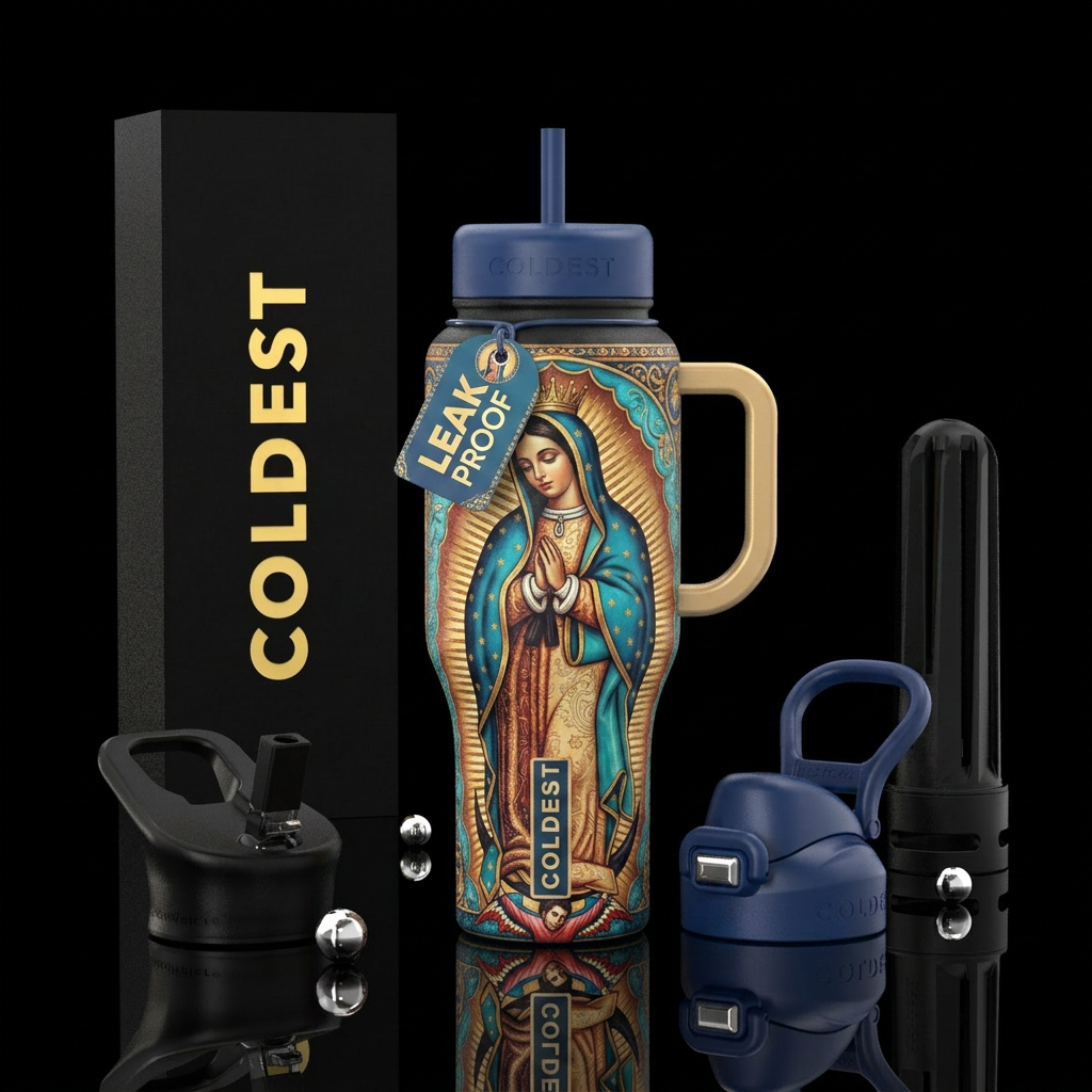 Virgin mary water bottle design