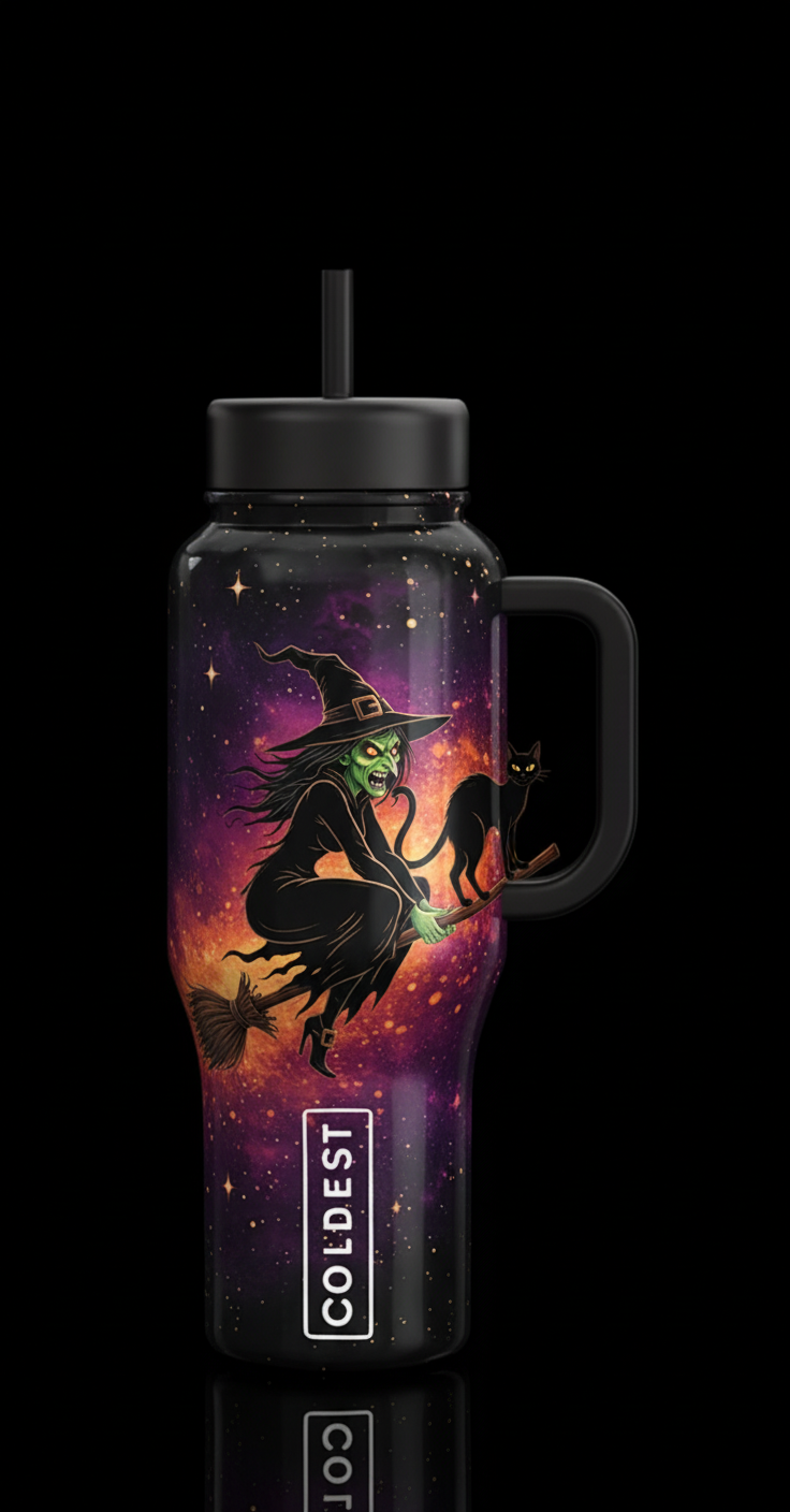 Rocketship alloy in halloween theme with scary wit... water bottle design