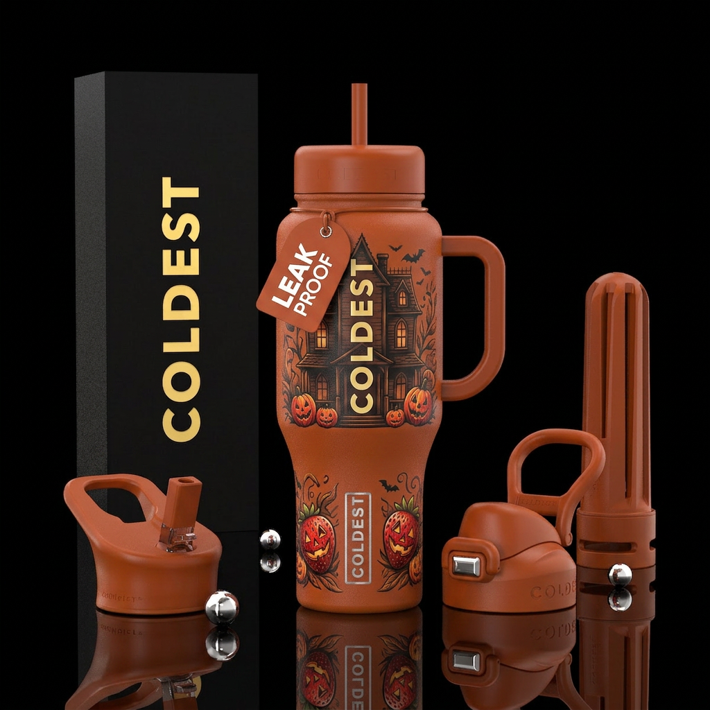 Summerween bottle with jack o lantern strawberries... water bottle design