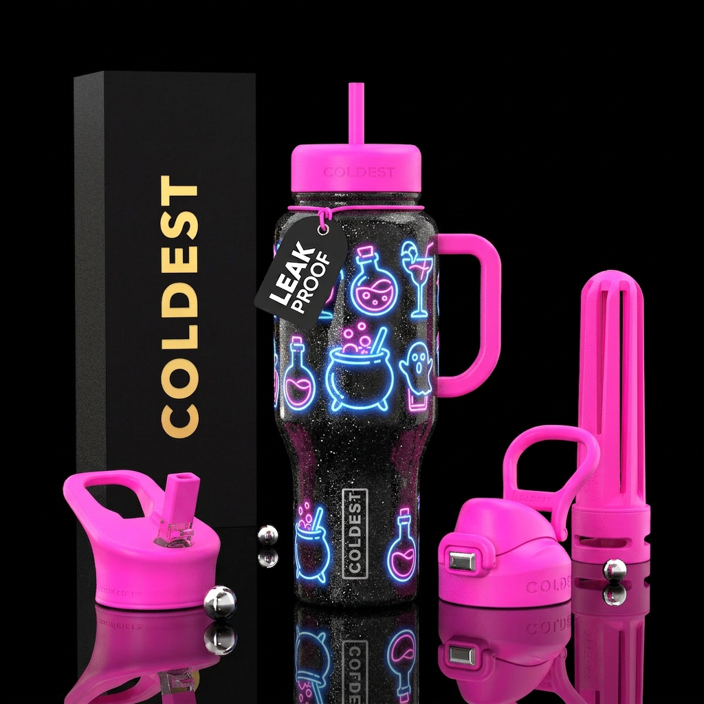 Halloween drinks glowing blue and pink wrap around... water bottle design