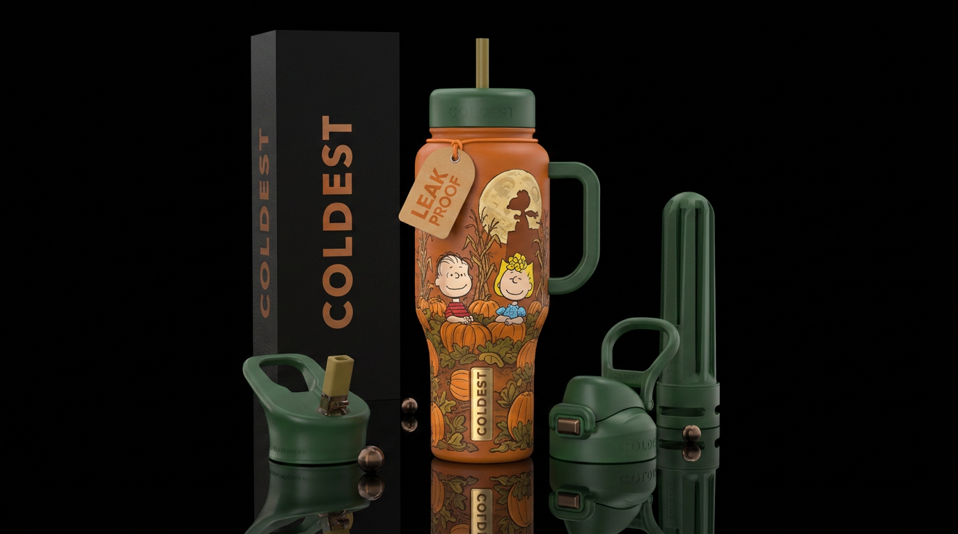 It’s the great pumpkin Charlie Brown water bottle design