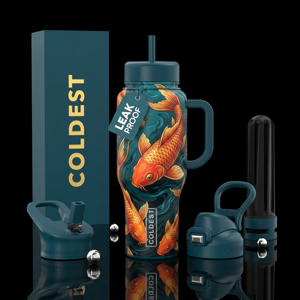 Large vibrant orange koi in water water bottle design