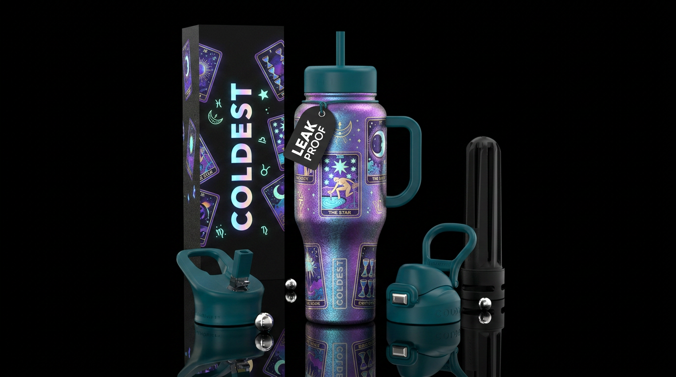 Glow in the dark tarot water bottle design