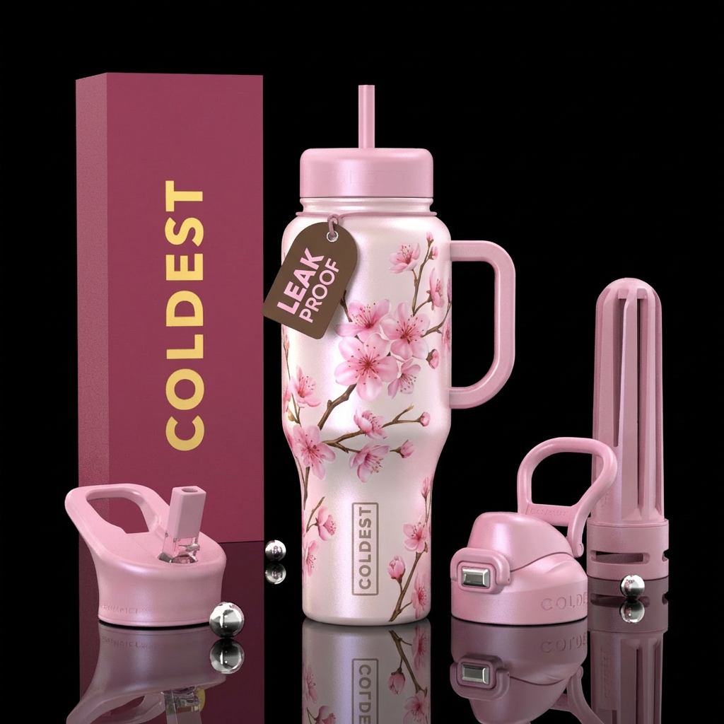 realistic cherry blossoms with brown twig and pear... water bottle design