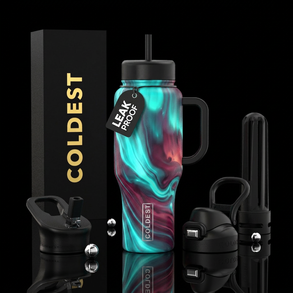 turquoise, enchanted,, mesmerizing, dramatic, flui... water bottle design