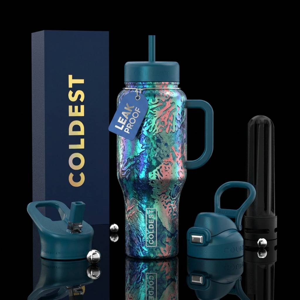 coral, bleach effect, holographic, beautiul, vibra... water bottle design
