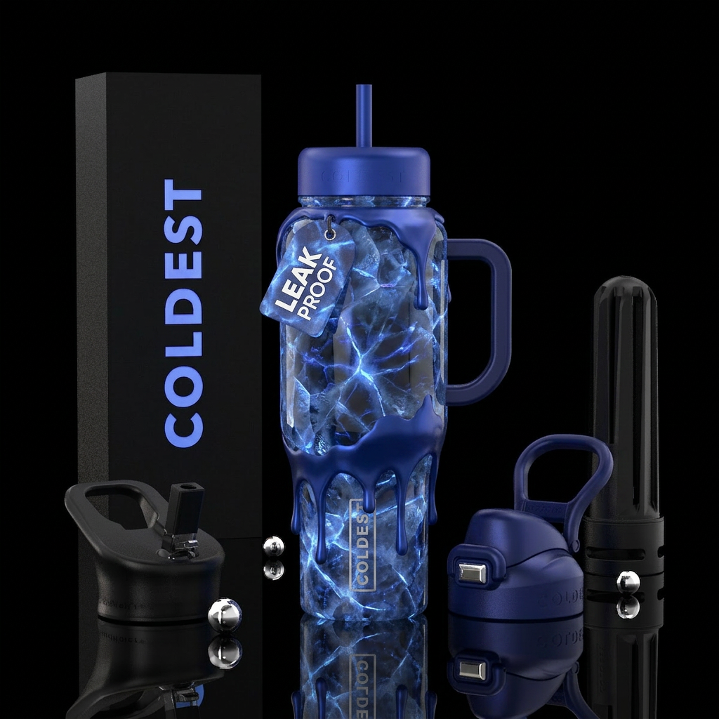 cobalt, seamless, dripping, matte, scientific, glo... water bottle design