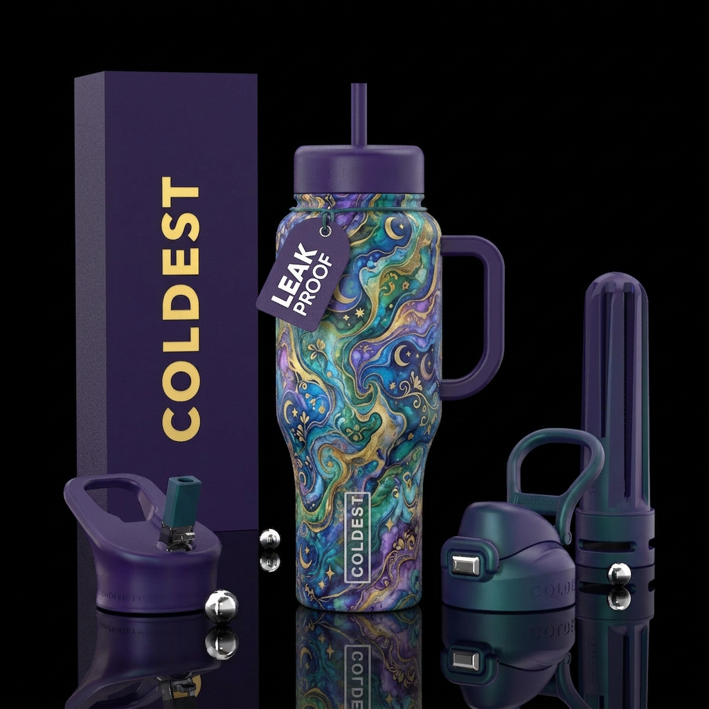 edwardian, marble, vibrant, fantasy, magical, happ... water bottle design