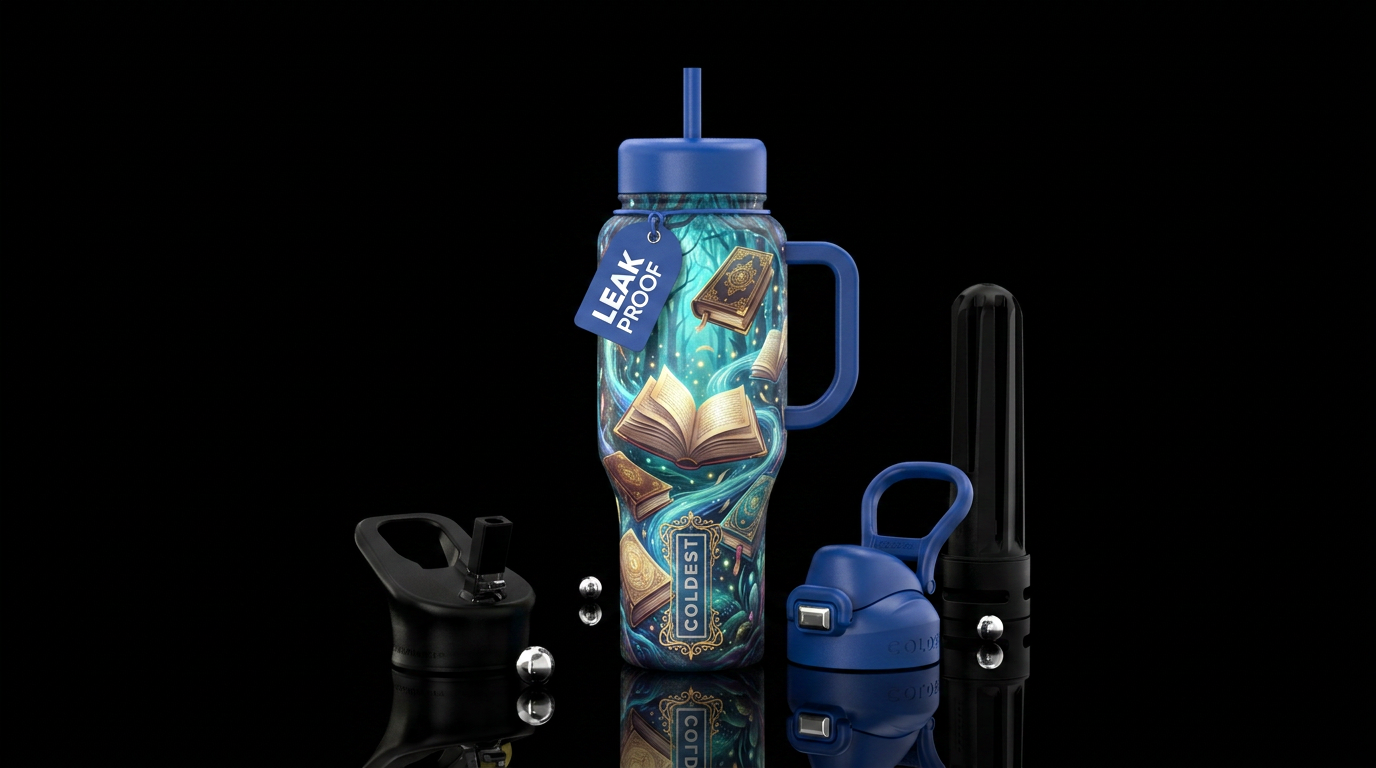 Books floating, whimsical,, enchanted forest, spel... water bottle design