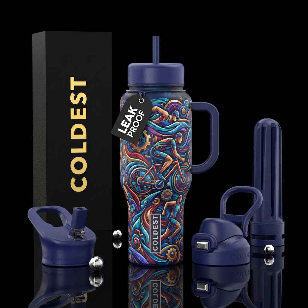 Swimming, biking, running,, digital art, soul, adv... water bottle design