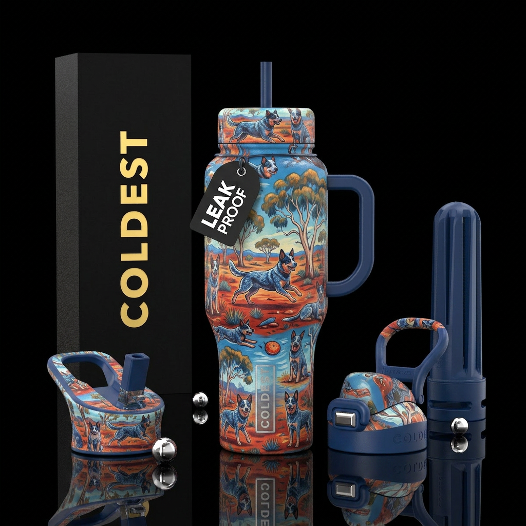 Blue Australian cattle dog, seamless water bottle design