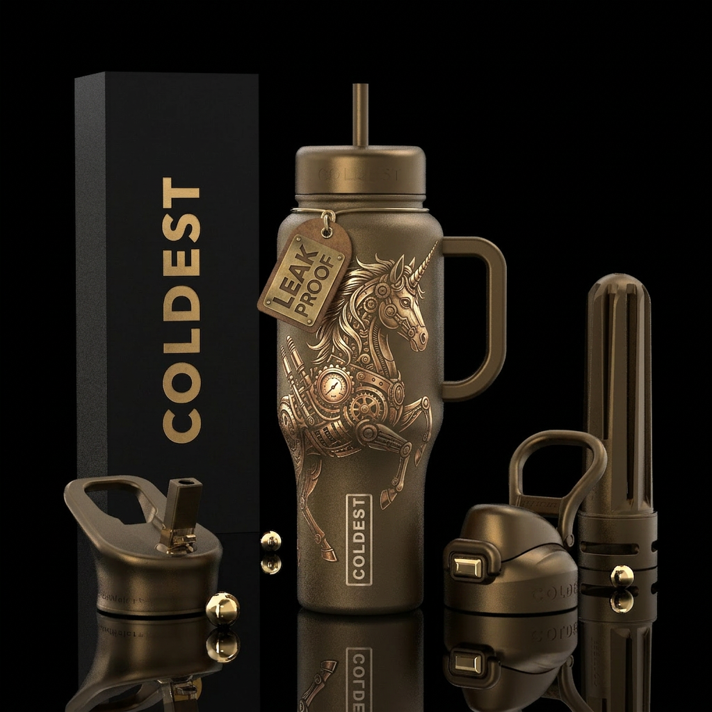 Steampunk unicorn water bottle design