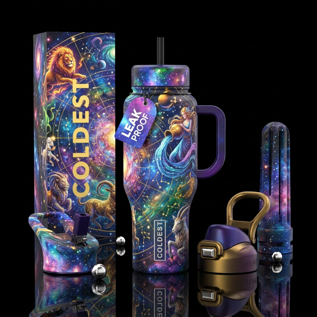 Zodiac, sky kingdom water bottle design